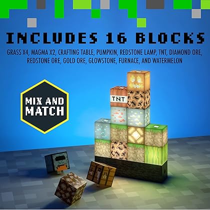 Paladone Minecraft Block Building Lamp - 16 Rearrangeable Light Blocks - Mood Lighting for Kids Room, Multicolor