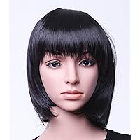 SWACC 11” Women Short Straight Synthetic Bob Wig Candy color Cosplay Wig Anime Costume hairpiece for Party with Wig Cap (Black-11)