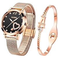 OLEVS Womens Watch Gifts Set with Bracelet Rose Gold for Lady Female Minimalist Simple Slim Thin Casual Dress Analog Quartz Wrist Watches Waterproof Two Tone