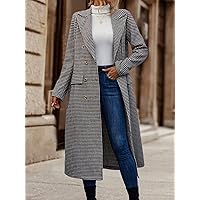 Women's Jackets Houndstooth Double Breasted Lapel Neck Tweed Overcoat Women Jackets (Color : Black and White, Size : X-Small)