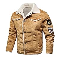 Men's Winter Suede Leather Jacket Fall Lapel Collar Sherpa Lined Motorcycle Jacket