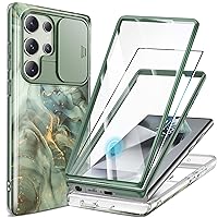 GVIEWIN for Samsung Galaxy S24 Ultra Case, [Slide Camera Cover & Built-in Screen Protector] [2 Front Frame] Military Grade Shockproof Marble Phone Case Cover 6.8