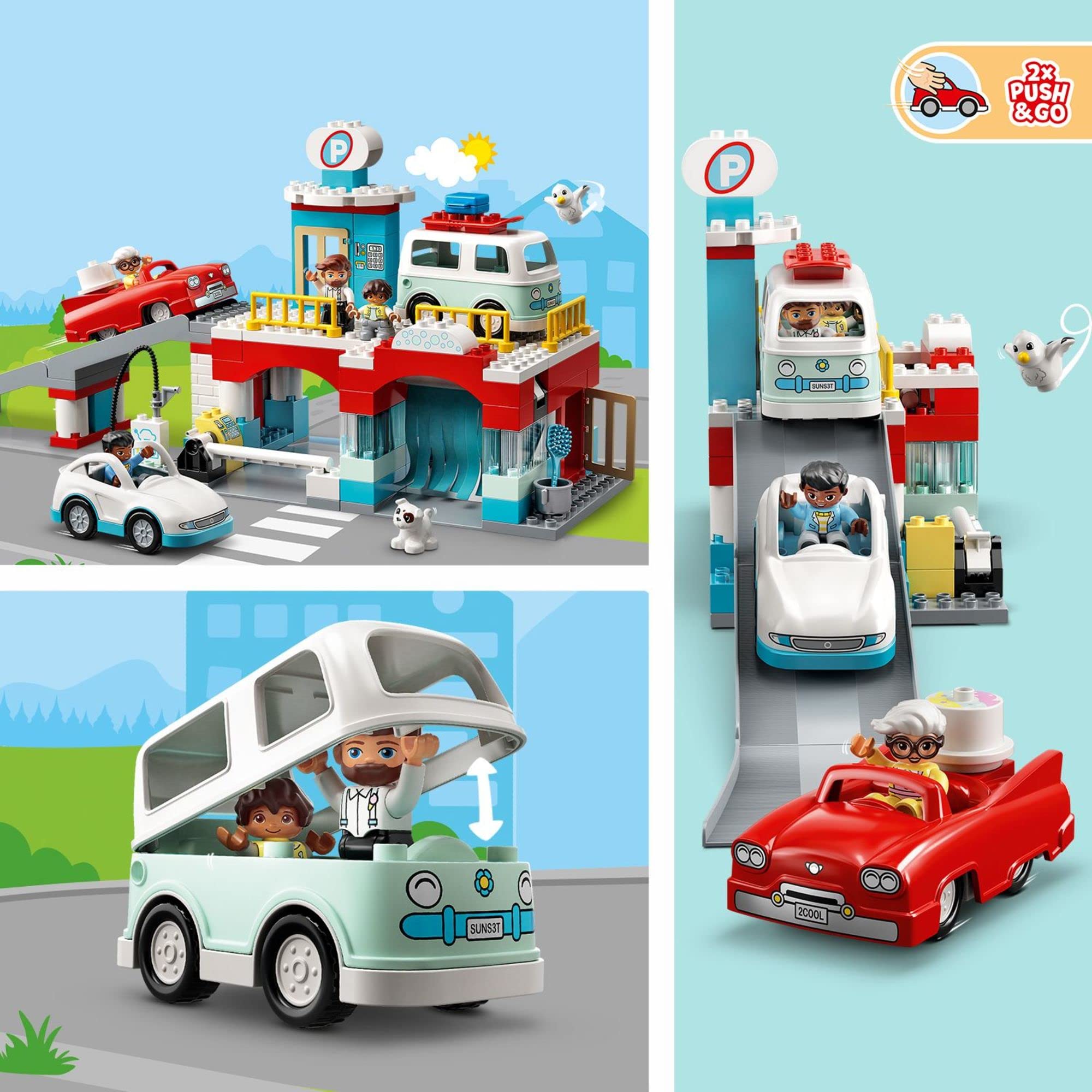 LEGO DUPLO Parking Garage and Car Wash Set 10948, Learning Toy for Toddlers with Garage, Gas Station & Toy Cars, Gifts for 2 Plus Year Old Boys & Girls