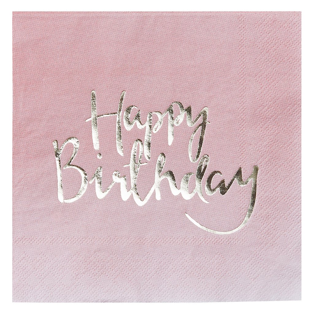 Ginger Ray Pink Ombre Happy Birthday Party Paper Napkins, 20Ct
