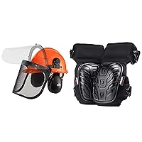 NoCry NoCry 6-in-1 Industrial Forestry Safety Helmet and Hearing Protection System; Orange & Professional Knee Pads for Work with Improved Adjustable Thigh Straps