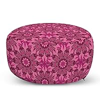 Ambesonne Floral Pouf Cover with Zipper, Oriental Ornamental Flower Pattern Folk Effects Traditional Ottoman, Soft Decorative Fabric Unstuffed Case, 30