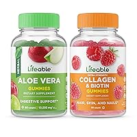 Lifeable Aloe Vera + Collagen & Biotin, Gummies Bundle - Great Tasting, Vitamin Supplement, Gluten Free, GMO Free, Chewable