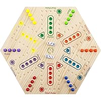 Kathfly Marble Board Game Wooden Wahoo Board Game Double Side Painted Board Game with 6 Colors 36 Marbles 6 Dice for Adults Family Night Game, 6 and 4 Player