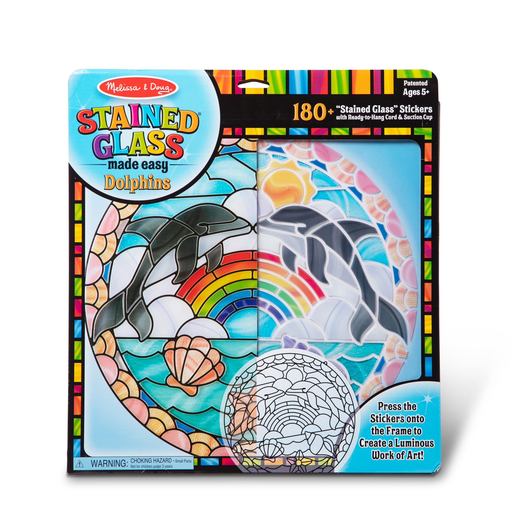 Melissa & Doug Stained Glass Made Easy Craft Kit: Dolphins - 180+ Stickers - Kids Sticker Stained Glass Craft Kit; Ocean Animals Crafts For Kids Ages 5+