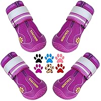 QUMY Dog Shoes for Large Dogs, Medium Dog Boots & Paw Protectors for Winter Snowy Day, Summer Hot Pavement, Waterproof in Rainy Weather, Outdoor Walking, Indoor Hardfloors Anti Slip Sole Purple Size 6