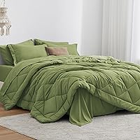 Love's cabin Full Comforter Set Olive Green, 7 Pieces Full Bed in a Bag, All Season Full Bedding Sets with 1 Comforter, 1 Flat Sheet, 1 Fitted Sheet, 2 Pillowcase and 2 Pillow Sham