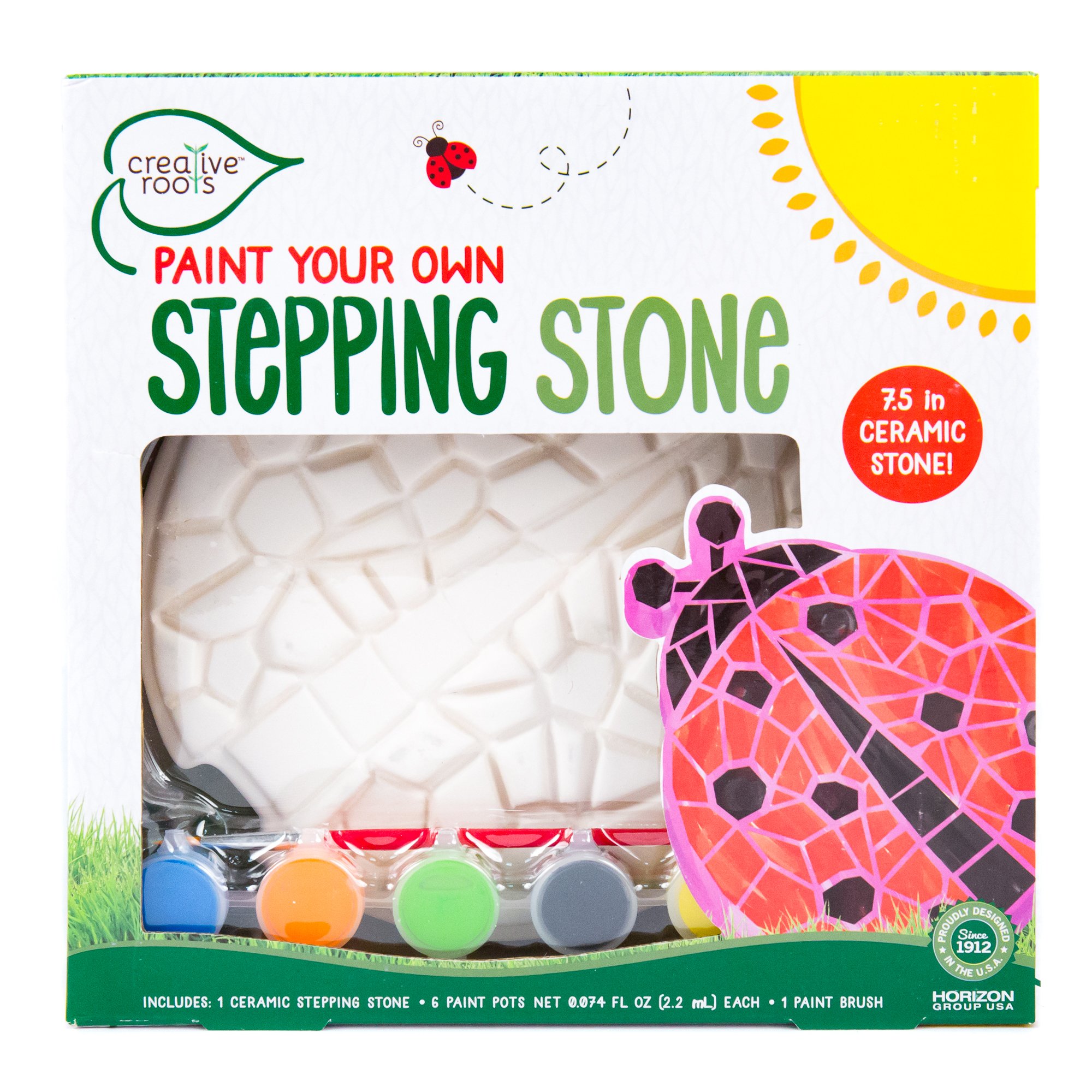 Creative Roots Mosaic Ladybug Stone, Includes 7-Inch Ceramic Stepping Stone & 6 Vibrant Paints, DIY Garden Stepping Stone Kit for Kids Ages 6+