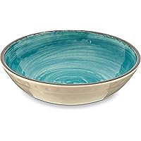 Carlisle FoodService Products Mingle Reusable Plastic Bowl Cereal Bowl with Pottery Style for Home and Restaurant, Melamine, 32 Ounces, Aqua, (Pack of 12)