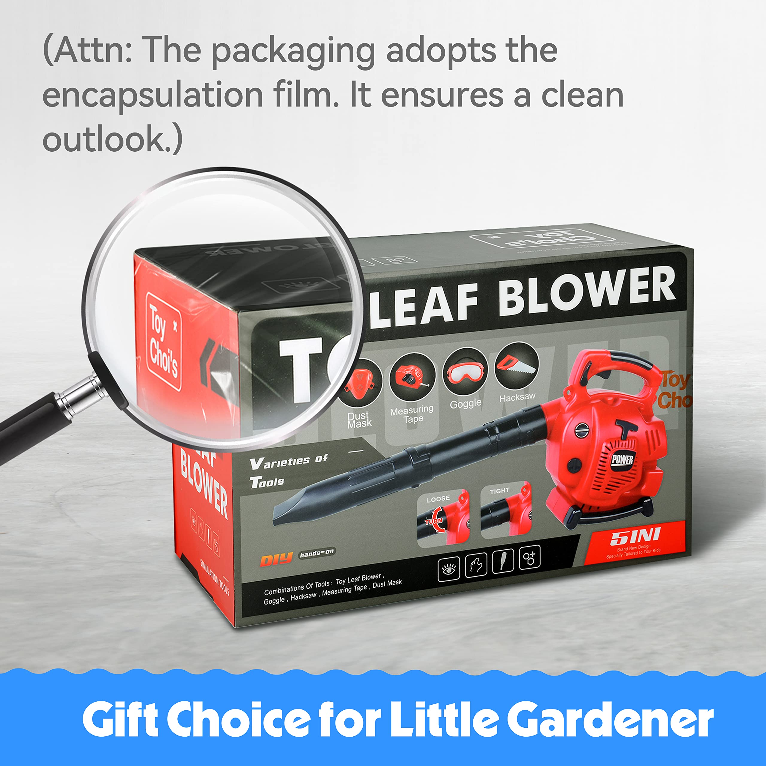 Toy Choi's Pretend Play Series Leaf Blower Toy Tool Play Set, Outside Construction Work Shop Toy Tool Kit Outdoor Preschool Gardening Lawn Toy Gift for Kids Toddler Baby Children Boys and Girls