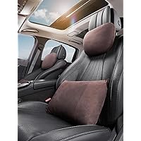 4pcs Car Neck Pillow headrests, car Head Support Back Lumbar Pillows,Suede fillable&Multiple&Adjustable Travel Working Gaming Rest Vehicle Cushion Seats(Light Coffee)