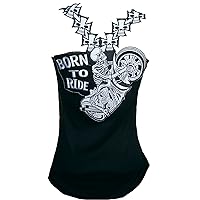 Rockabilly Punk Rock Baby Woman Black Tank Top Shirt Biker Skul Born to Ride