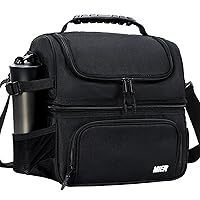 MIER Dual Compartment Lunch Bag Tote with Shoulder Strap for Men and Women Insulated Leakproof Cooler Bag, Black