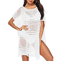 Womens Beach Cover Up Hollow Out, Crochet Plus Size Swimsuit Bathing Suit Coverups Bikini Summer Beachwear Dress