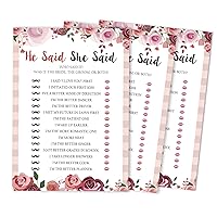 Funny Rehearsal Dinner Who Said it Question Bridal Shower Engagement Party Game Ideas Floral 50-Pack He Said She Said Cards for Couples