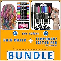 Jim&Gloria -Dustless Hair Chalk (12 colors) Plus Temporary Fake Tattoo Pen (10 colors) with Gold and Silver colors