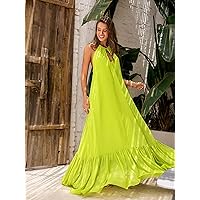 Dresses for Women - Tie Backless Halter Dress (Color : Lime Green, Size : Large)