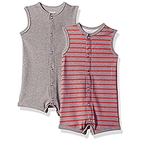 Hanes Unisex-Baby Hanes Baby Romper, Ultimate Baby Flexy Button Up Short Sleeve Bodysuit Romper, 2-Pack