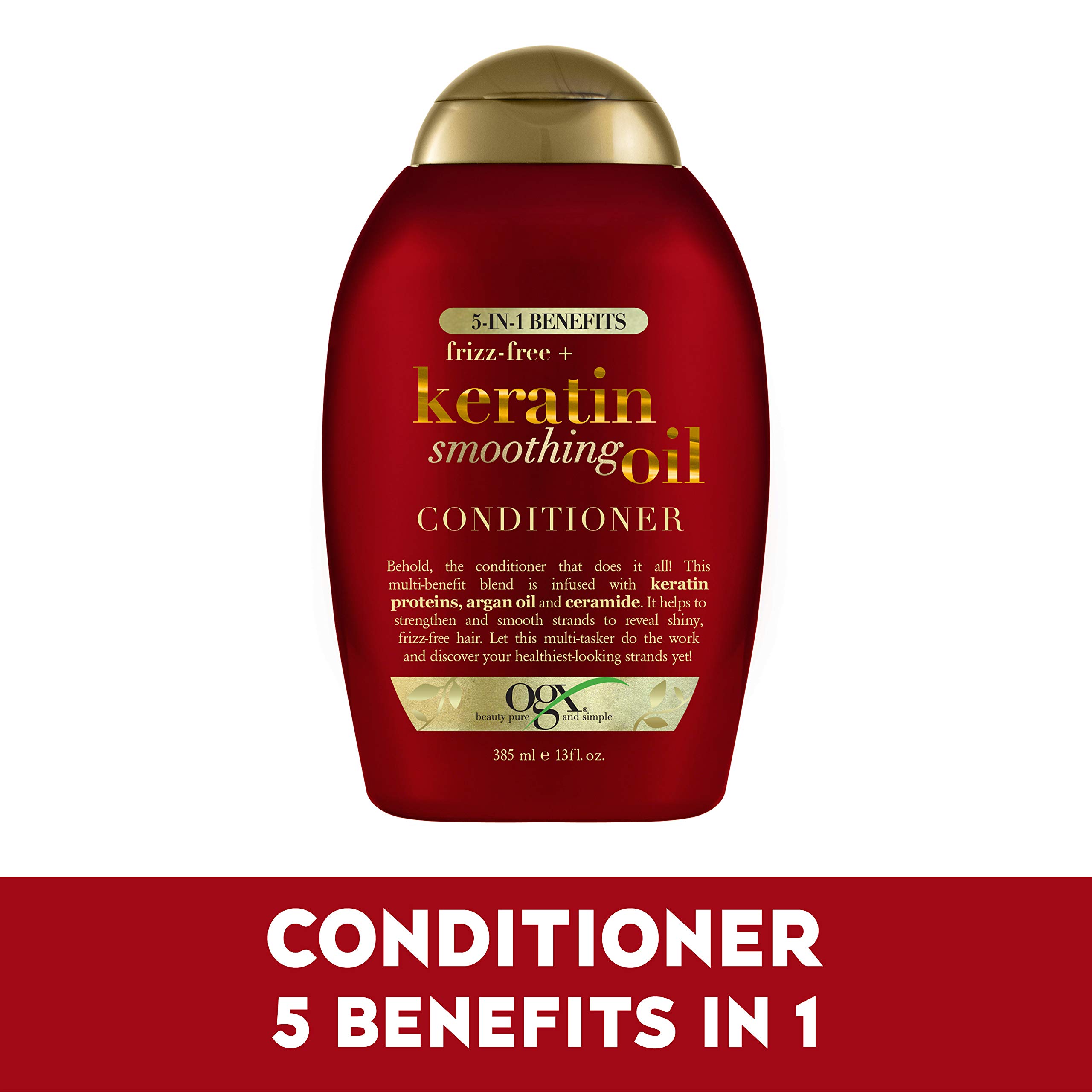 Frizz-Free + Keratin Smoothing Oil Conditioner, 5 in 1, for Frizzy Hair, Shiny Hair, RED, 385 ml
