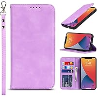 LOFIRY- Case for iPhone 14/14 Pro/14 Pro Max, PU Leather Wallet Flip Cover with Wrist Strap Card Slots Kickstand TPU Shockproof Interior Case (14pro max,Purple)