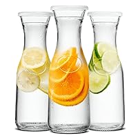 Glass Carafe, Mimosa Bar Supplies, Carafe Pitchers with Lid, Set of 3, Glass Water Pitcher, Drink Dispensers for Parties, Tea, Wine, and Juice, Plastic Lids, Dishwasher Safe, 35 oz