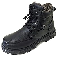 F-07 Men's Winter Boots Ankle Fashion Lace up Fur Full Lined Side Zipper Warm Shoes, Black, Brown
