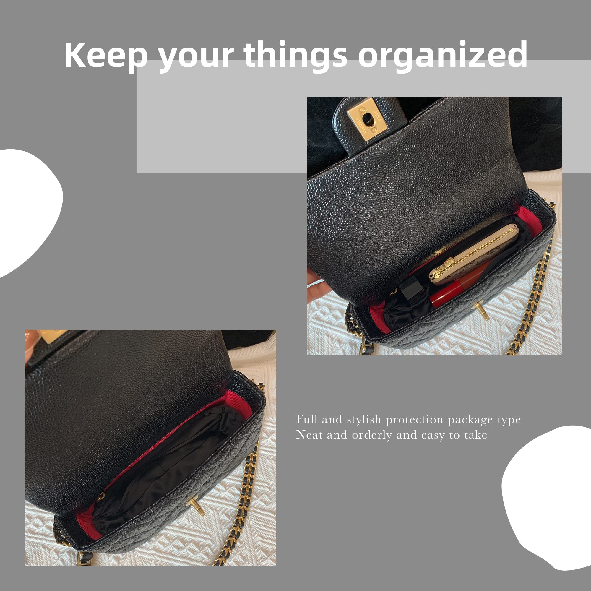 DGAZ Purse Organizer Insert For Chanel CF Bags，Silk Bag Organizer，Luxury Handbag & Tote Shaper(Black,Medium 25)