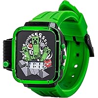 Microsoft Minecraft Creeper Kids’ LCD Watch - Multicolor Light Show, Flashlight Feature, Durable Green Strap, Digital Display, Fun Gaming Accessory