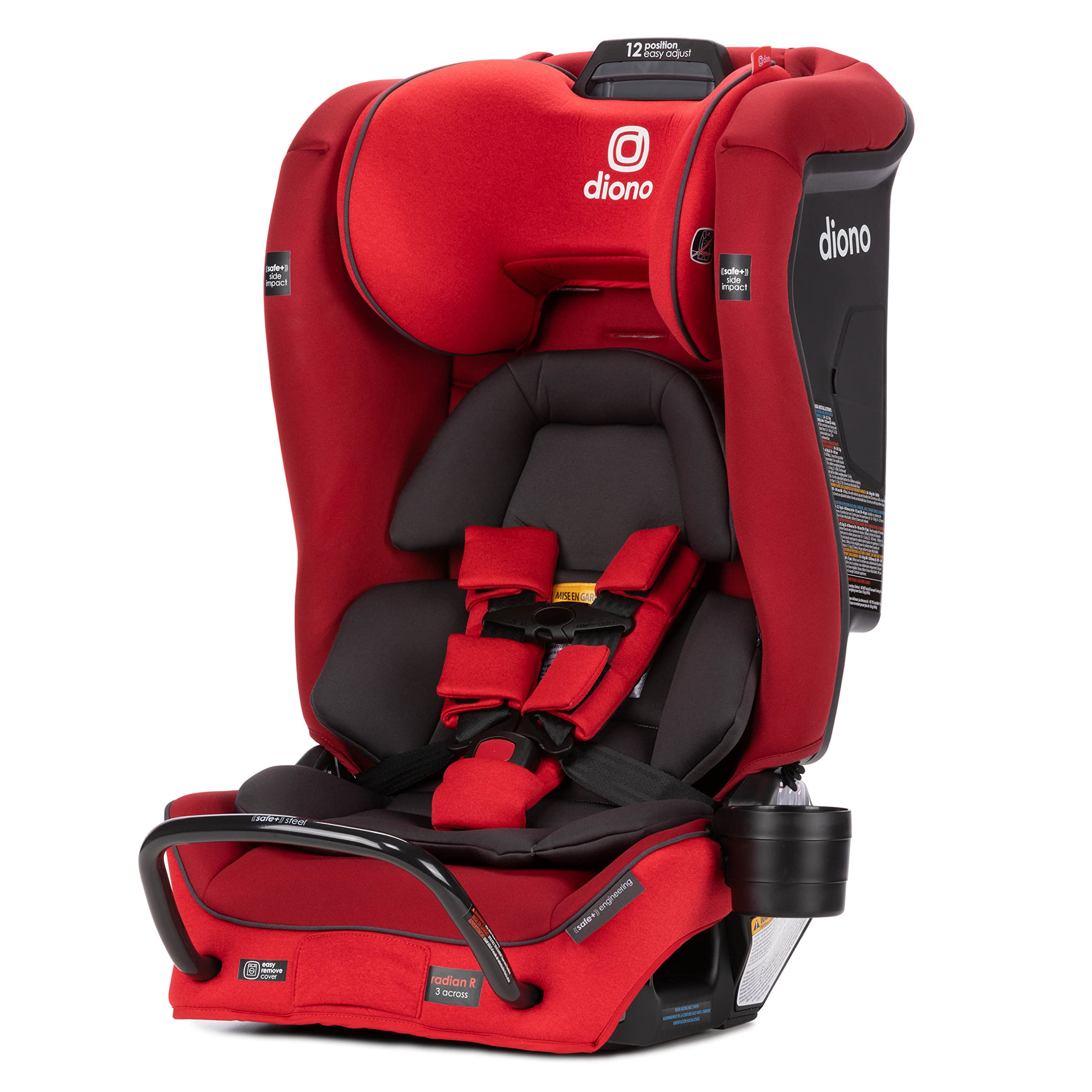 Diono Radian 3RXT SafePlus, 4-in-1 Convertible Car Seat, Rear and Forward Facing, SafePlus Engineering, 3 Stage -Infant Protection, 10 Years 1 Car Seat, Slim Fit 3 Across, Red Cherry