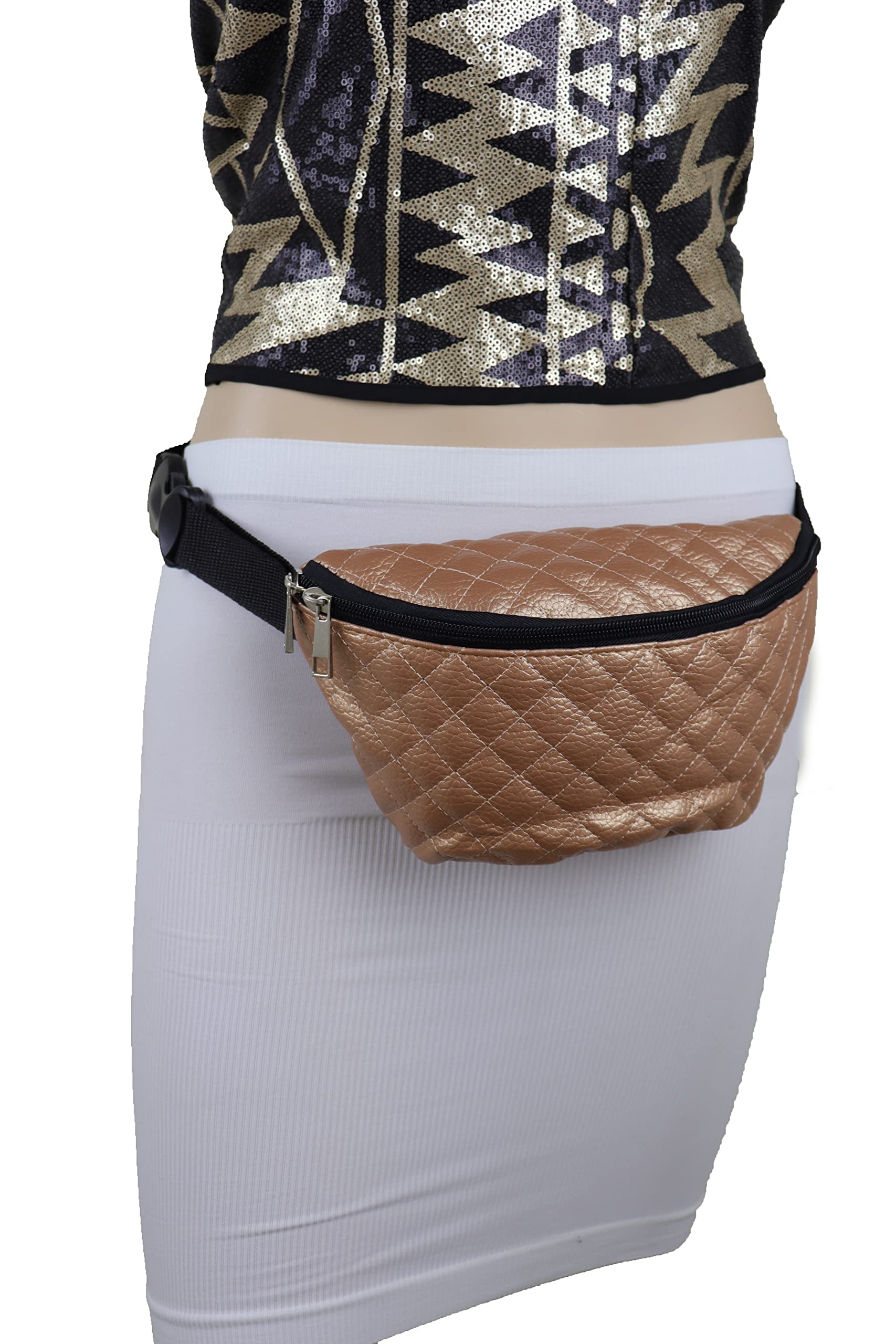 Women Rust Gold Strap Belt - Fanny Pack Fashion Belt Bum Bag Cross Body Teen Kids Young Size S M