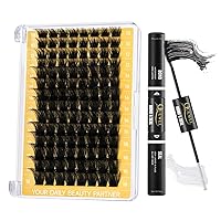 QUEWEL Lash Clusters 112 PCS Eyelash Clusters with Thin Band Cluster Lashes Natural Look+QUEWEL Lash Bond and Seal Lash Cluster Glue for DIY Eyelash Extensions Strong Hold