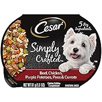 CESAR SIMPLY CRAFTED Adult Wet Dog Food Meal Topper, Beef, Chicken, Purple Potatoes, Peas & Carrots, 1.3oz., Pack of 10
