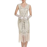 kayamiya Women's Flapper Dresses 1920s Sequin Fringed Paisley V Neck Great Gatsby Dress Roaring 20s Costumes