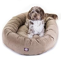 Majestic Pet 52 Inch Suede Calming Dog Bed Washable – Cozy Soft Round Dog Bed with Spine Support for Dogs to Rest their Head - Fluffy Donut Dog Bed 52x35x11 (Inch) - Round Pet Bed X- Large – Stone