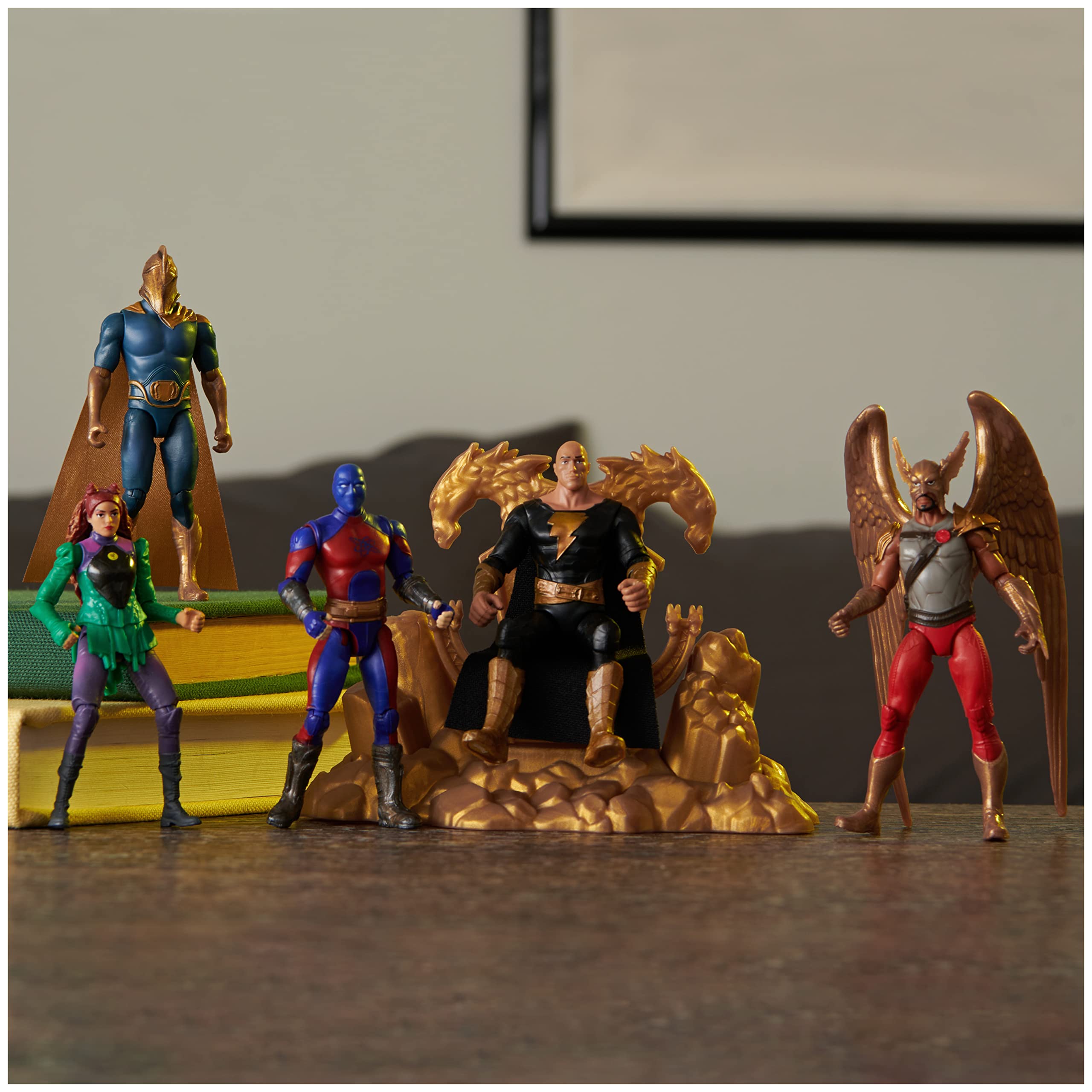 DC Comics, Black Adam and Justice Society Set, 4-inch Black Adam Toy Figures and Throne | Hawkman, Dr. Fate, Atom Smasher, Cyclone | Kids Toys for Boys and Girls Ages 3 and Up (Amazon Exclusive)
