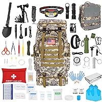 Emergency Survival & First Aid Kit & Tourniquet - 250 PCS Go Bugout Bag  Survival Gears with Compass Flashlight Shovel - Tactical Military Grade EDC