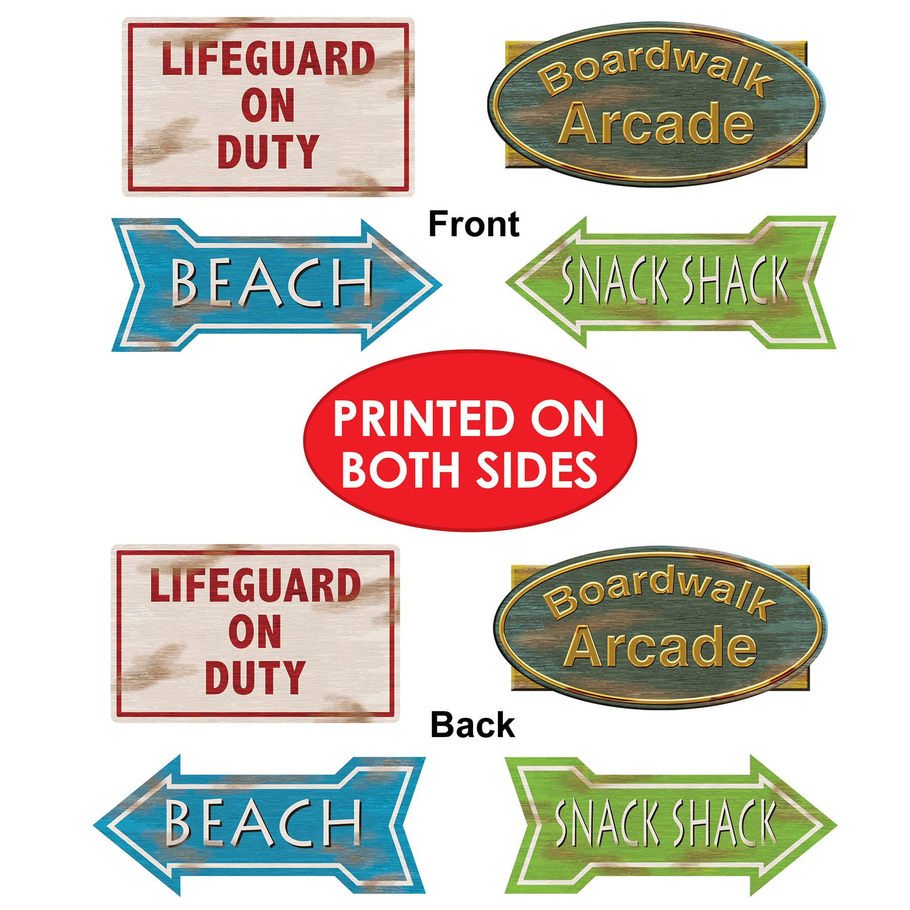 Beistle 4 Piece Nautical Beach Sign Cardstock Paper Cut Outs for Luau Themed Bash, Pool Party Decorations, 12