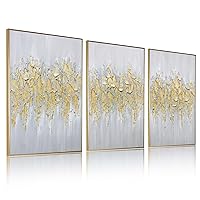Zessonic Framed Gold Abstract Wall Art - Glam Gold Hand-Painting Canvas Art for Living Room Bedroom Decor Glitter Abstract Artwork for Modern, Contemporary Decor, 24