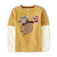 Gymboree Girls' and Toddler Embroidered Graphic Long Sleeve Layered T-Shirts