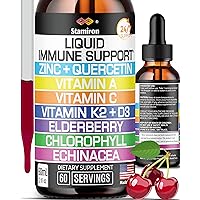 Zinc Quercetin Vitamin C D3 Liquid Immune Support with Vitamin A K2 Echinacea Chlorophyll and Elderberry - 9in1 Immune Defense Drops Complex for Immunity Health Respiratory Health - 60 Servings