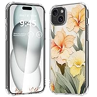 iPhone 15 Plus Clear Case Design, Cute Floral Printing Pattern for Women, Girly Slim Soft TPU Anti-Fingerprint Protective Aesthetic Flower Bumper Phone Cover, 6.7” (Pic 2)