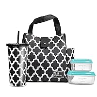 Fit & Fresh Lunch Bag For Women, Insulated Womens Lunch Bag For Work, Leakproof & Stain-Resistant Large Lunch Box For Women With Containers and Matching Tumbler, Snap Closure Westport Bag Black/White