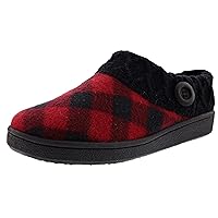 Clarks Womens Slipper Suede Knitted Collar Clog Slippers Plush Fur Lining (9 M US, Red Black)