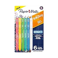 Paper Mate Inkjoy Gel Bright Pens, Medium Point (0.7mm), Retractable, Assorted Opaque Ink, 6 Count
