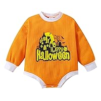 24months Baby Boy Clothes Infant Boys Girls Halloween Long Sleeve Cartoon Letter Prints Romper Organic Thermal