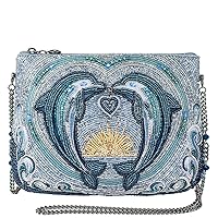 Mary Frances Dolphin Love Beaded Crossbody Clutch Handbag, Blue